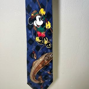 The Disney Store Tie Mickey Mouse Fishing vintage Mens silk Necktie
